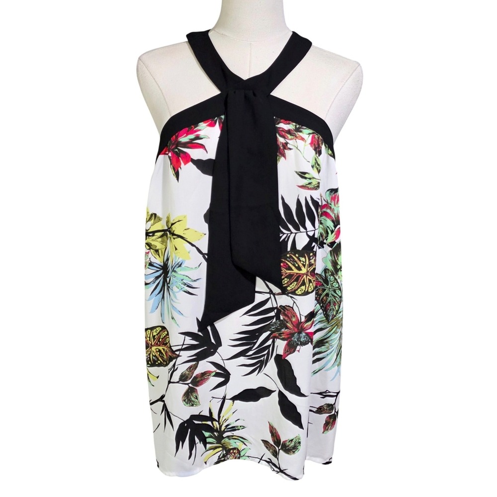 New York & Company Halter Top Women XL White Floral New 7th Avenue Studio